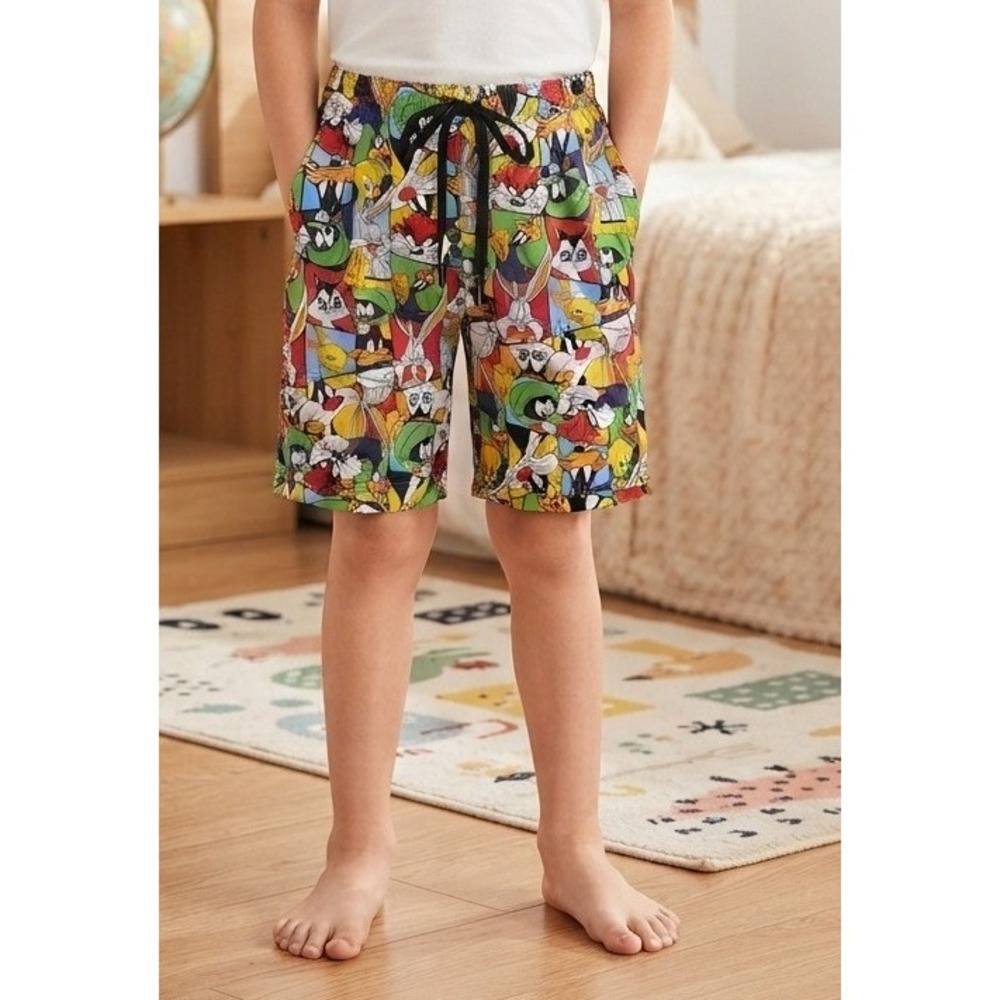 Looney Tunes Boys Pajama Shorts Character Print Size L Cotton Drawstring NWT